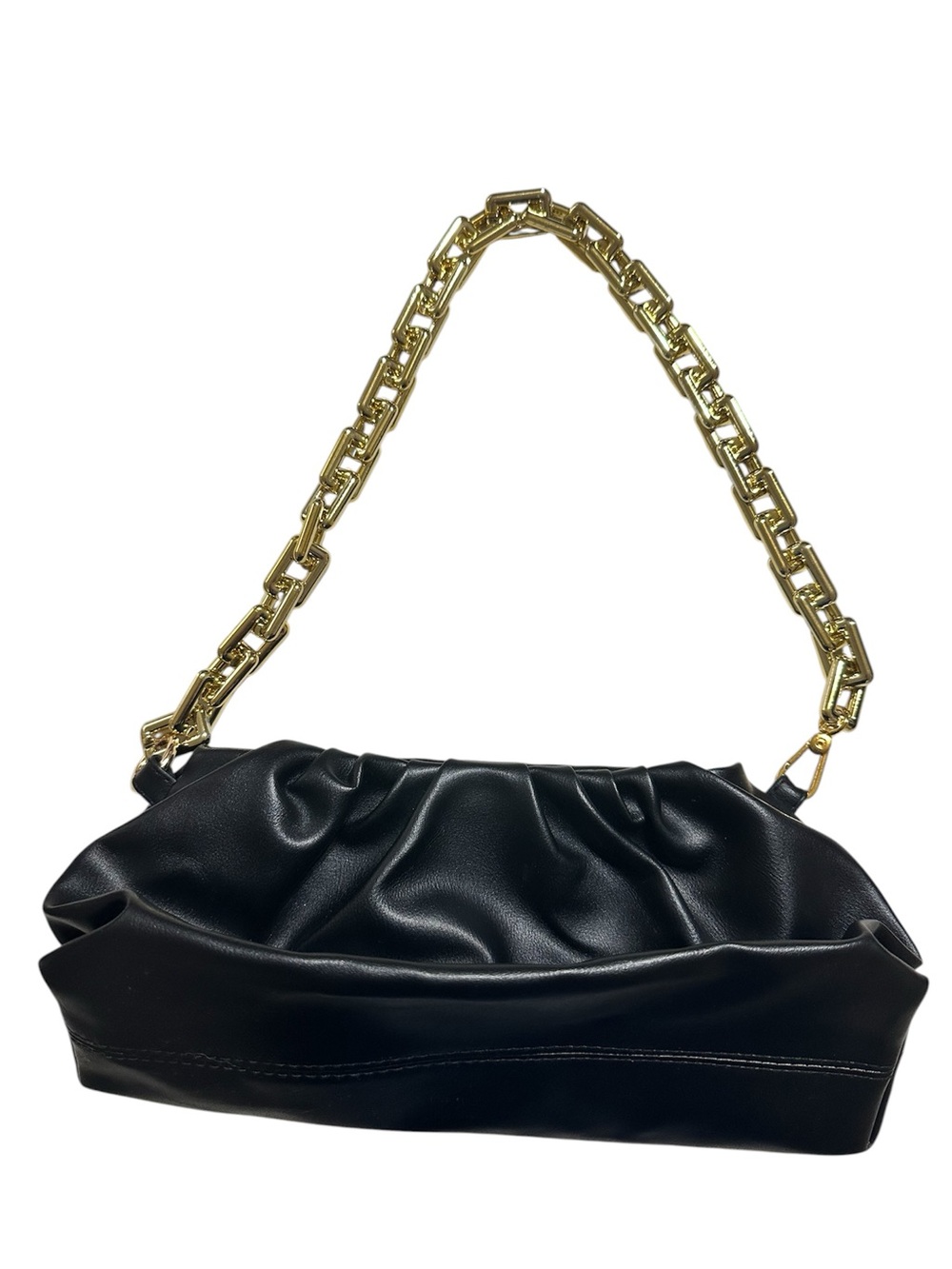 Black Shoulder Bag with Chunky Gold Chain Strap Faux Leather